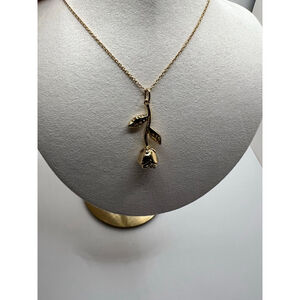New Diamonique Gold Tone Rose Pendant Necklace One Size Gold